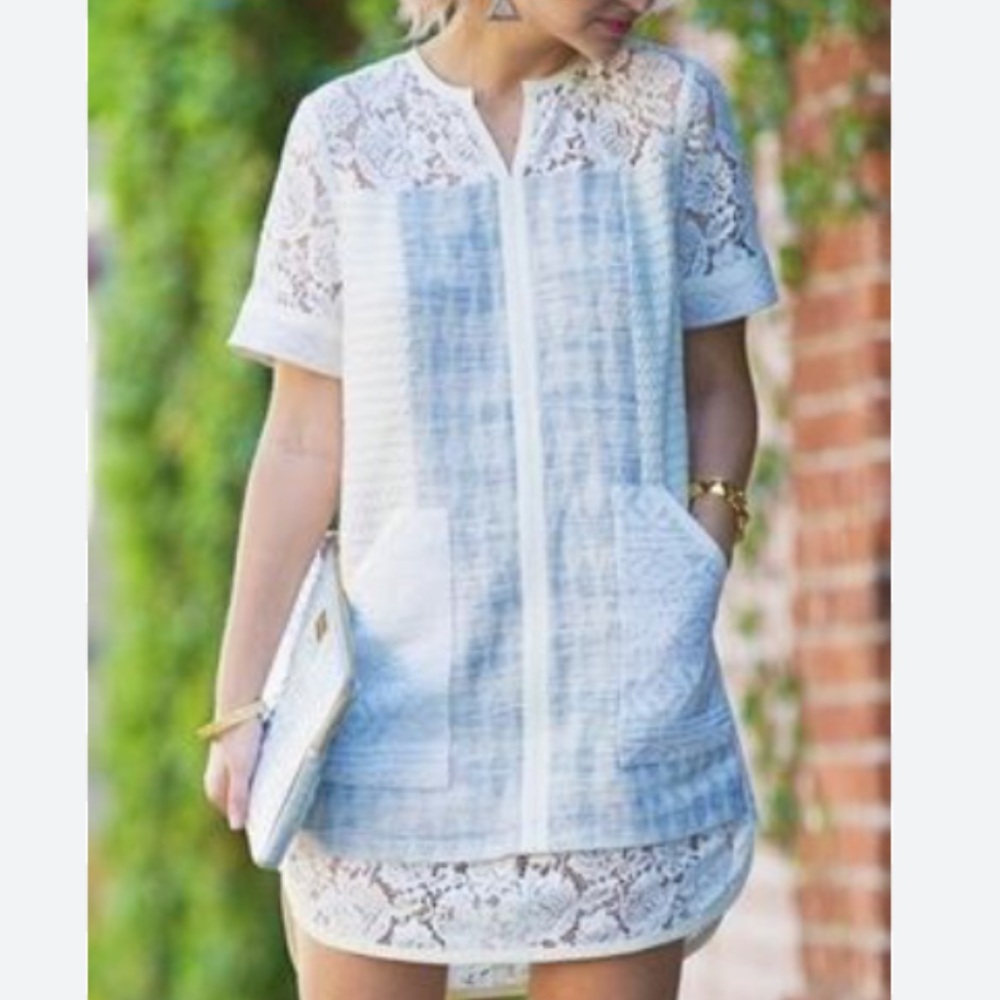 Rebecca Taylor Lace‎ Shifts 
Slit Neck Short Sleeve Mini Patchwork Dress Size 8 - Picture 15 of 15